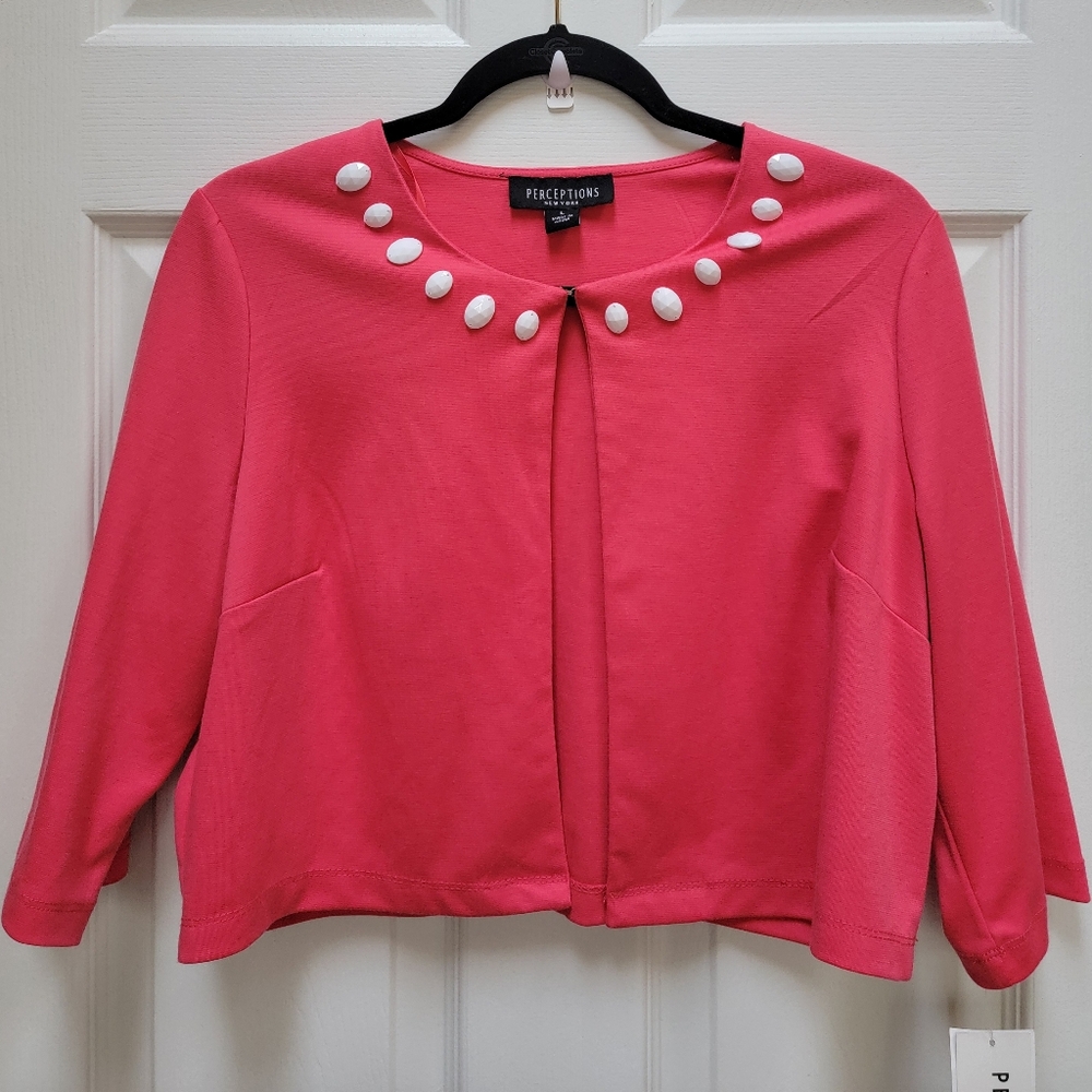 Perceptions Pink Embellished Collar Cropped Cardigan